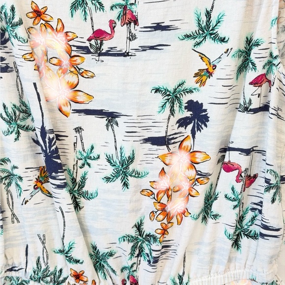 Old Navy linen Cream Tropical Floral One-Piece Romper Size Small - Picture 5 of 7